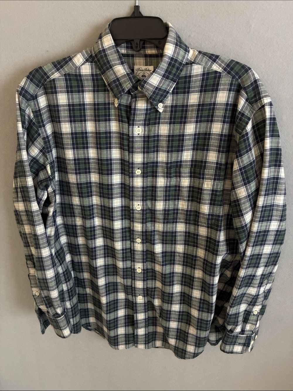 Brooks Brothers Men's Green & Blue Plaid Button-Down Shirt - Casual Cotton
